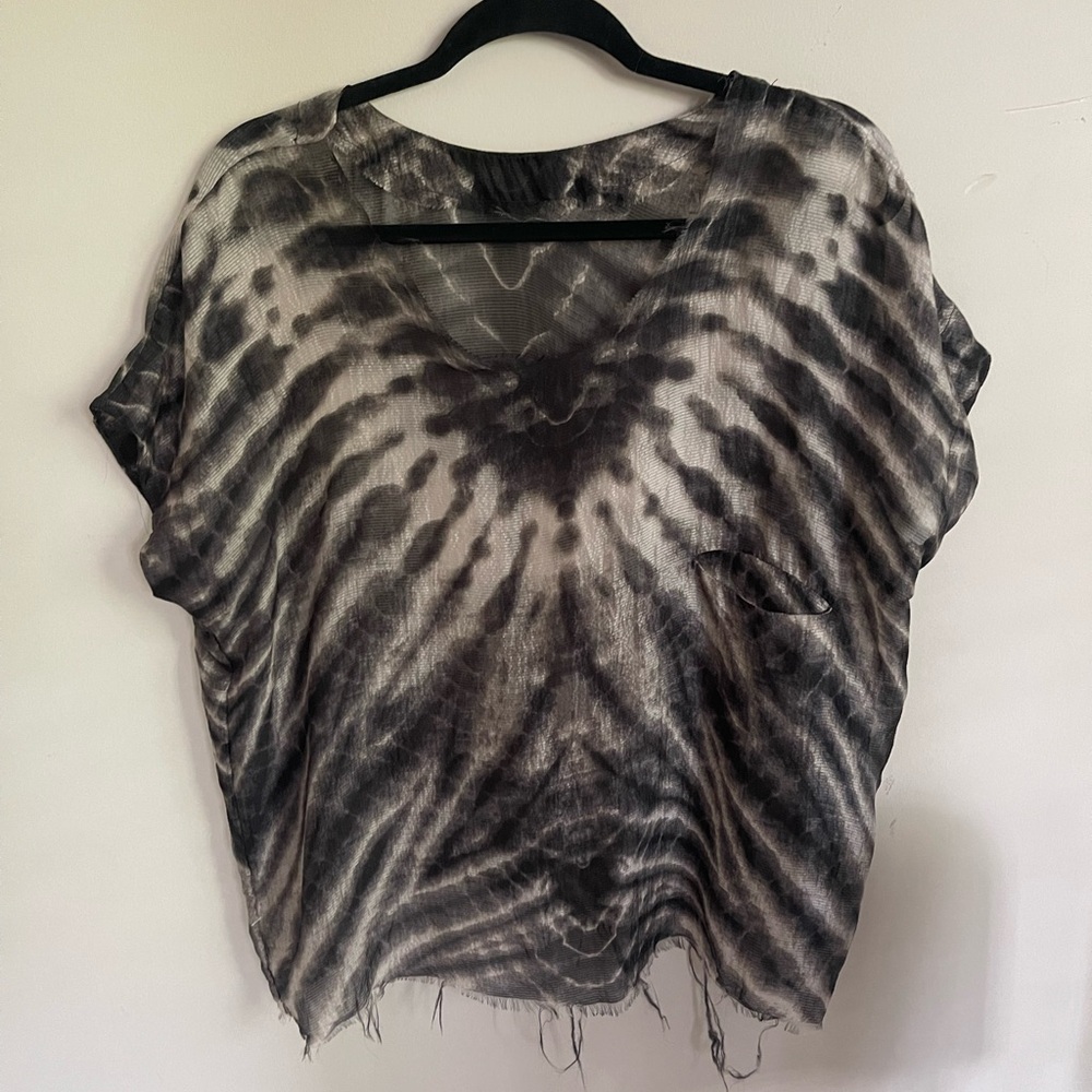 Raquel Allegra 100% Silk Tie Dye Distressed  Top